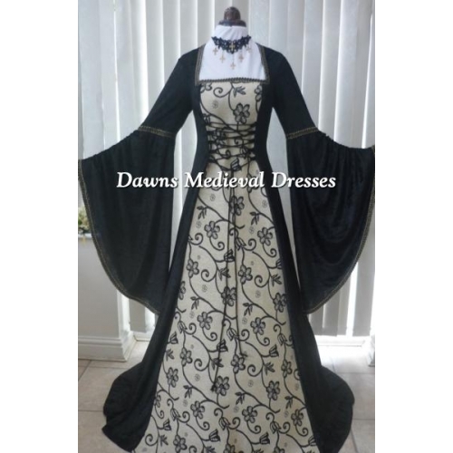 Renaissance Medieval Gothic Dress Black and gold tapestry